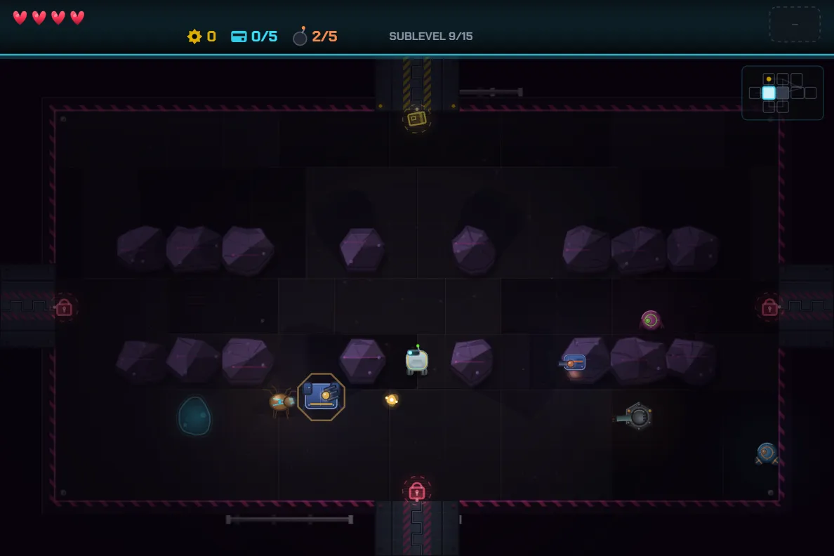 An elite robot in the deep zones, marked by a gold aura